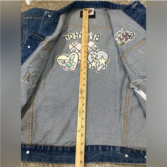 Brighton Embroidered Heart Patch Denim Jacket Sz M Oversized - Picture 8 of 12